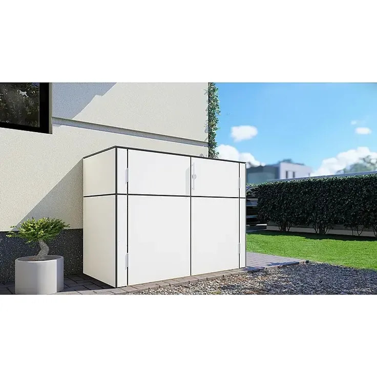 Bertilo Gartenschrank HPL Terrace, wetterfester Holzschrank mit Doppeltür, 75 x 155 cm, Weiß/Anthrazit