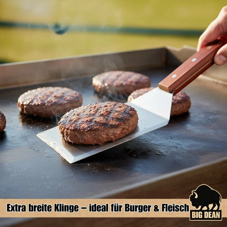 2er Set Grillspachtel Edelstahl + Holfgriffe – Bild 2