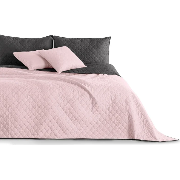 DecoKing Tagesdecke Bettüberwurf 170x210 cm Lila Anthrazit Steppdecke Überwurf Zweiseitig Gesteppt Prägemuster Rauten Grau Graphit Axel 170x210 cm – Bild 1