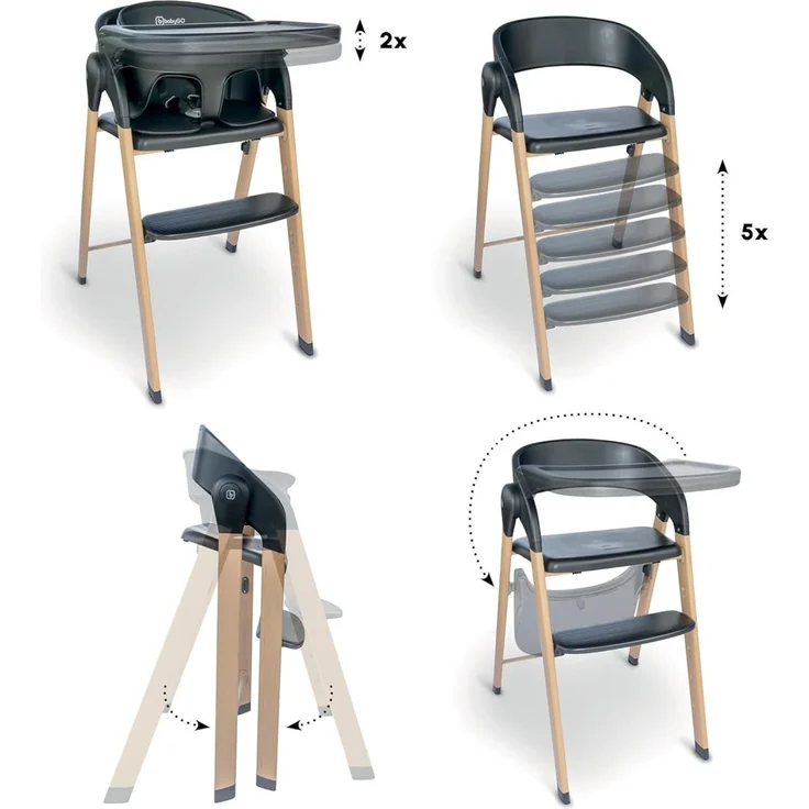 BabyGO Levels Hochstuhl-Set Kinderhochstuhl schwarz mit Bouncer – Bild 8
