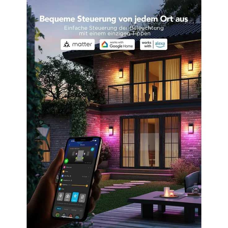 Govee Outdoor Wandleuchte RGBIC, 1500LM Smart LED Wandleuchte Aussen mit 45 Scene Modes, IP65 Wasserdicht für Wandlampe, DIY Wandleuchte, Funktioniert mit Alexa, Google Assistant und Matter, 2 Stück – Bild 6