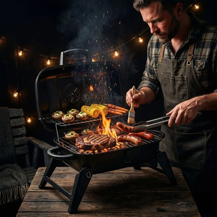 Relaxdays Tischgrill mit 2 Grillgittern, Smoker, 34 x 59 x 36 cm – Bild 5