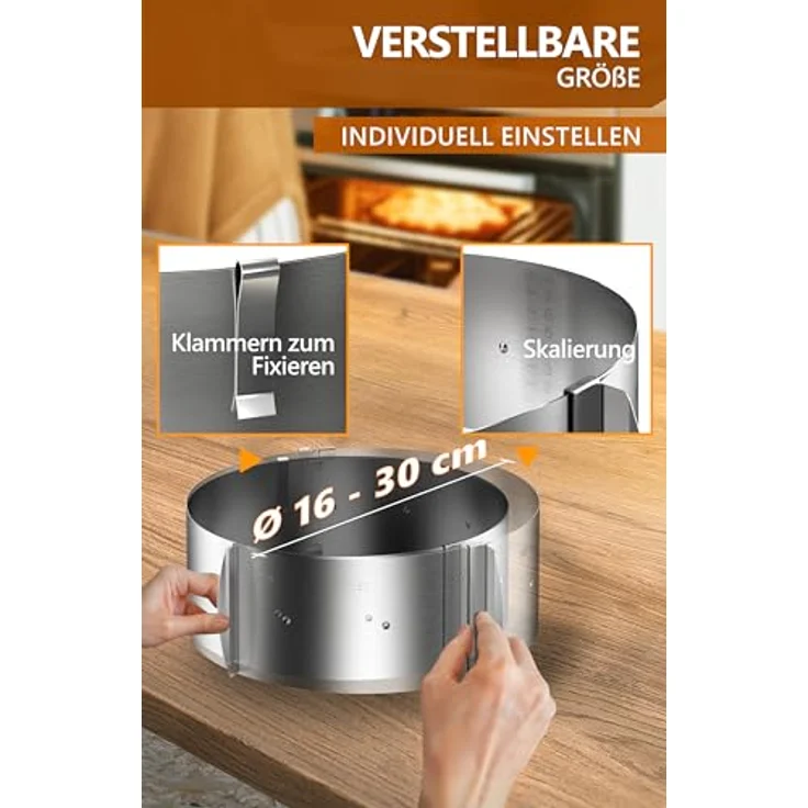 4smile Tortenring verstellbar hoch 8,5 cm - Edelstahl Backring Ø 16-30 cm, stabile Tortenform - Kuchenring rund verstellbar, Backrahmen rund zum Backen und Dekorieren – Bild 6