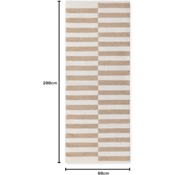 Hanse Home Wollteppich Vika - Natur Wohnzimmerteppich - Handgewebt & Umweltfreundlich - Streifen Design Wolle Modern für Wohnzimmer, Schlafzimmer, Esszimmer, Flur - Beige Natur Weiß, 80x200cm – Bild 2
