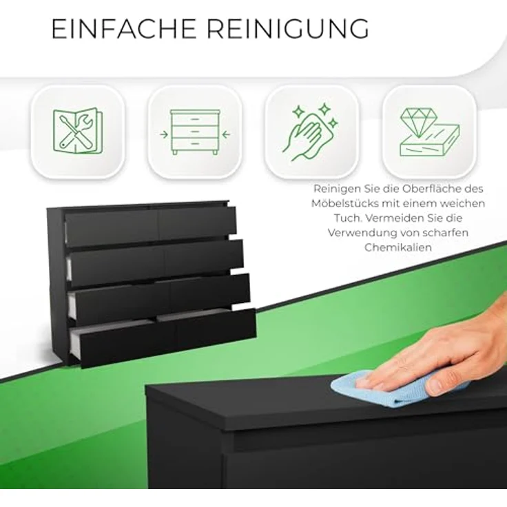 CDF Kommode Malwa M8 140| Farbe: Schwarz | Schrank für Dokumente, Kleinigkeiten | Ideal für Wohnzimmer, Schlafzimmer, Kinderzimmer, Jugendzimmer und Büro | 8 geräumige Schubladen – Bild 7