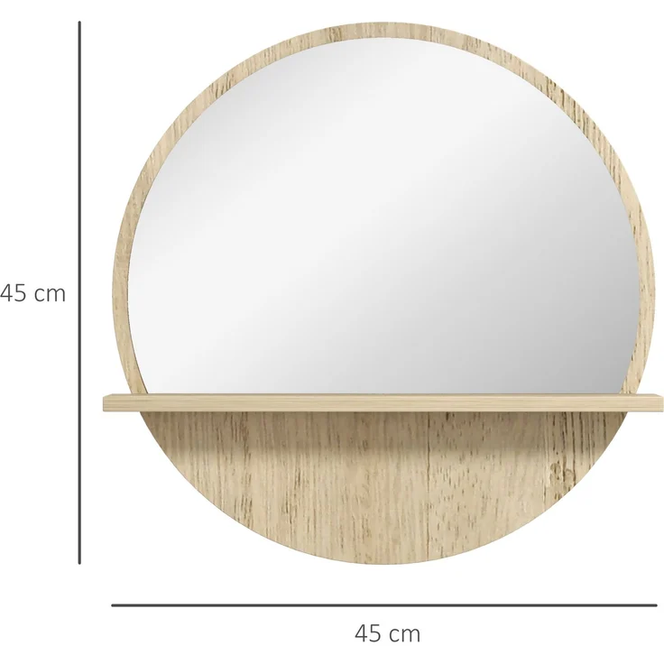 Runder Badezimmerspiegel aus Spanplatte und Glas mit Ablage und 2 Haken auf der Rückseite, Ø 45 x 10 cm – Bild 5