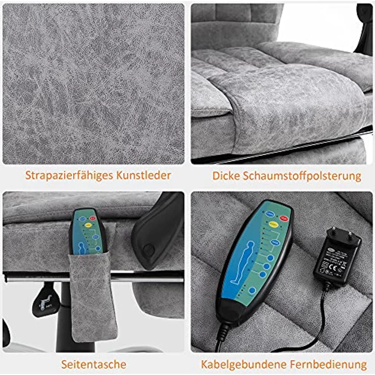 Vinsetto Massagestuhl mit Heiz- und Liegefunktion, 360-Grad-Drehfunktion und 6 Vibrationspunkten – Bild 4