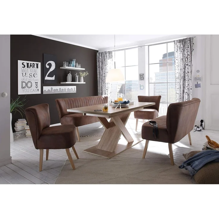 Diningsofa Markus / Marcel, Echtholz, Mikrofaser, Braun, 182 x 87 x 69 cm – Bild 6