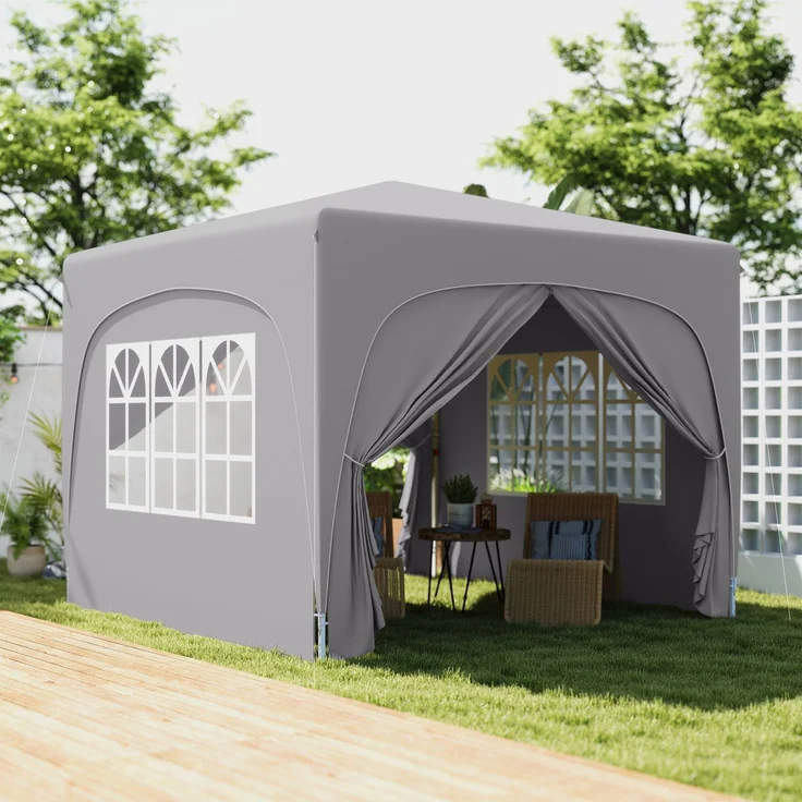 Klappbarer Gartenpavillon 3x3m mit verstellbarer Höhe, 300.0×300.0×273.0cm, Grau, MELAYR – Bild 3