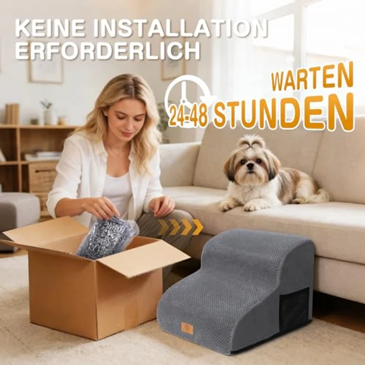 Zvonema wasserdichte Hundetreppe 2 Stufen,Waschbar Leiter Hundetreppe für Kleine Hunde und Katzen, Abnehmbare Haustiertreppe Tragbar Katzentreppe für Sofa Bett, Senden 1 Fusselrolle – Bild 10