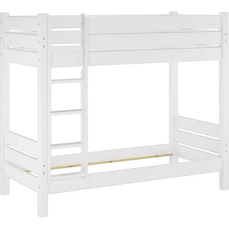 ERST-HOLZ Etagenbett Extra stabiles Etagenbett aus Kiefer in weiß 100x200 cm Nische 100