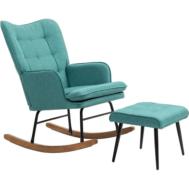 HOMCOM Schaukelsessel Stillsessel mit Hocker (Schaukelstuhl, 2-St, Schwingsessel), für Wohnzimmer, Schlafzimmer, 64L x 89B x 90H cm, Dunkelgrün – Bild 2