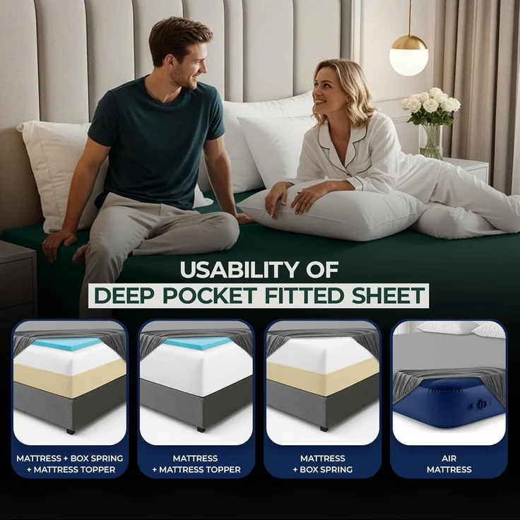 Utopia Bedding Queensize-Spannbetttuch, tiefe Taschen, extra tiefes Spannbetttuch, passend für Matratzen bis zu 53,3 cm, schrumpft und lichtbeständig, pflegeleicht, nur 1 Spannbetttuch, tiefe Tasche – Bild 5