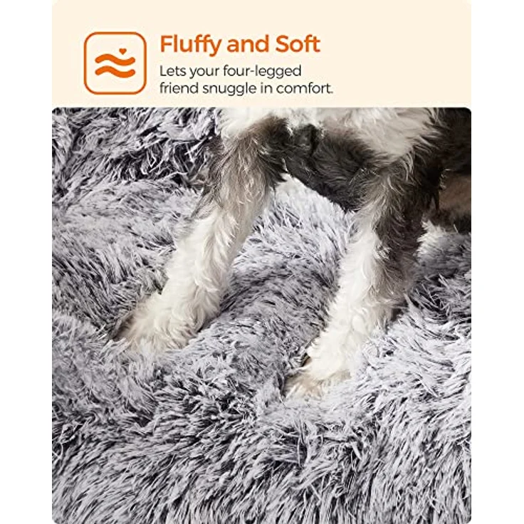 Feandrea Hundebett, Hundekissen, Flauschige Hundematte, Langer Plüsch, 80x50 cm, weiche Polsterung, maschinenwaschbar, multifunktional, Ombré-Grau PGW201G01 – Bild 4
