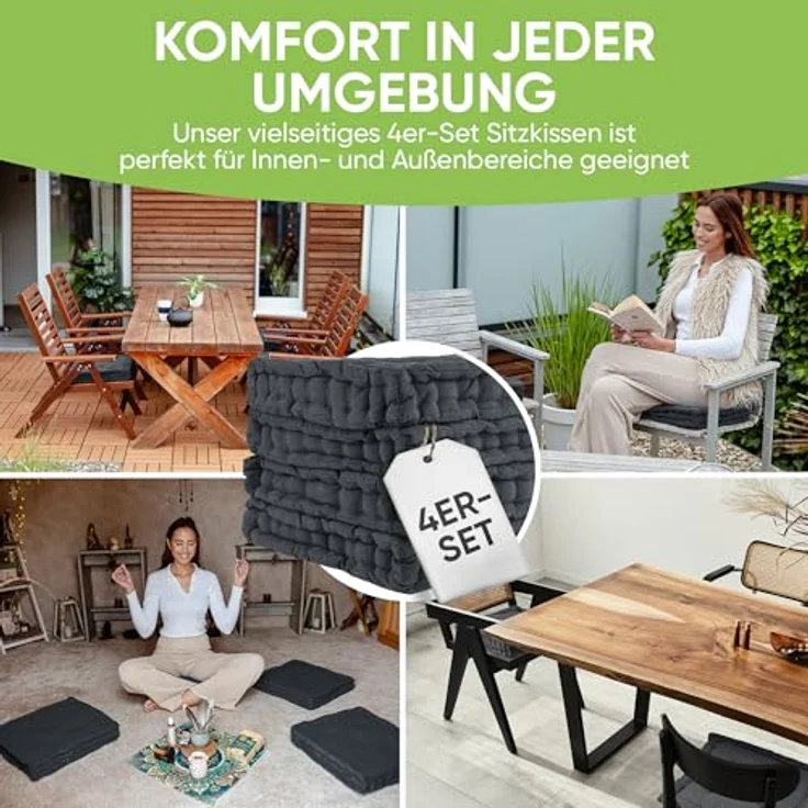 Gräfenstayn Sitzkissen 4er Set 40x40 cm mit 8 cm Polsterung aus 100 % Baumwolle -, robustes Sitzkissen für Indoor & Outdoor, bequemes Bodenkissen – Bild 5