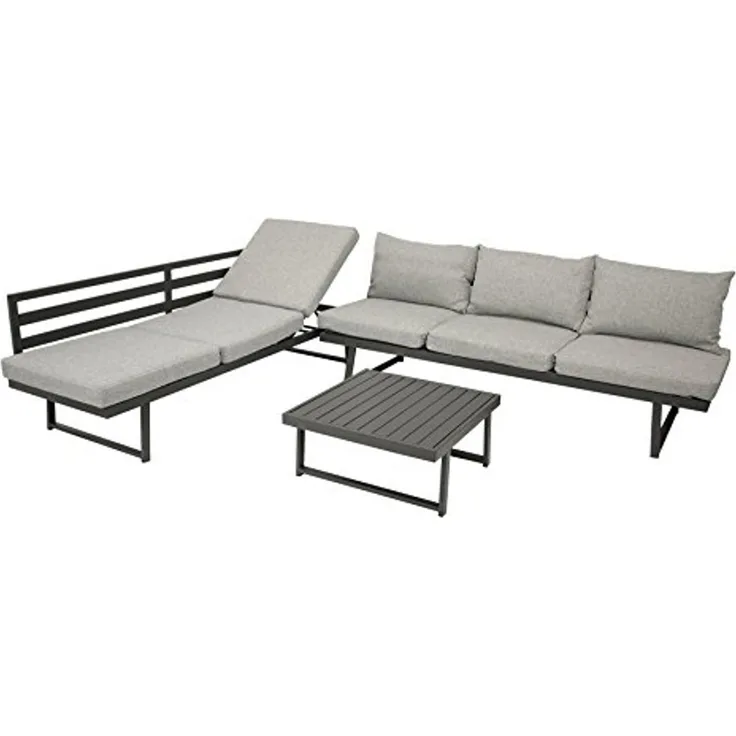 Funktions Lounge Set BOGOTA, Aluminium matt-grau, Polster hellgrau
