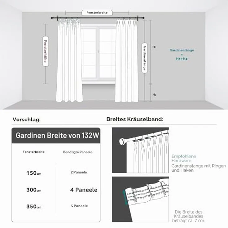 Deconovo Gardinen für Schienensystem Blickdicht Vorhänge Deko Dunkelblau | 2er Set, H 138 x B 168 cm, Thermal Curtains, Schlafzimmer Gardinen, Raumtrenner Vorhang, Gardinen Kurz, für Schienensystem – Bild 6
