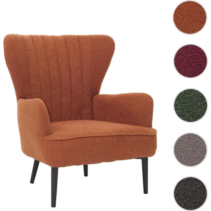 Lounge-Sessel HWC-K37, Cocktail-/Ohrensessel Polsterstuhl Retro Vintage Stoff Bouclé (600g/m²) ~ terrakotta – Bild 10