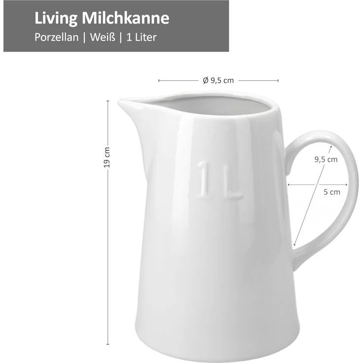 Milchkanne 1 Liter Keramik 18,5x9,5 cm Milchkännchen weiß Getränke servieren Privat Gastronomie – Bild 5