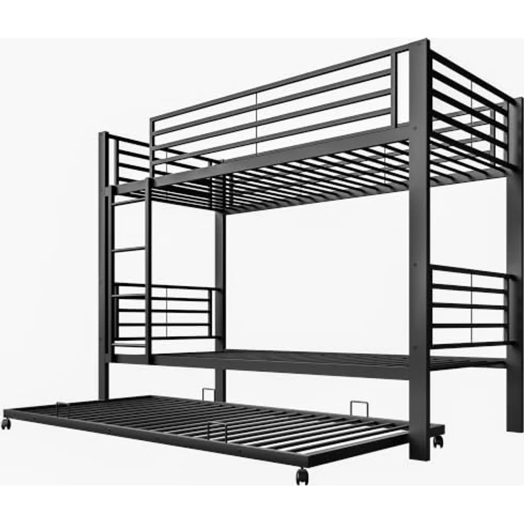 FAVSH Etagenbett 90x200 cm aus Metall, Hochbett mit Rausfallschutz und Leiter, Geräuscharmes Doppelbett, rutschfest, für Jugendliche und Erwachsene, WG & Ferienwohnung, Schwarz D – Bild 4