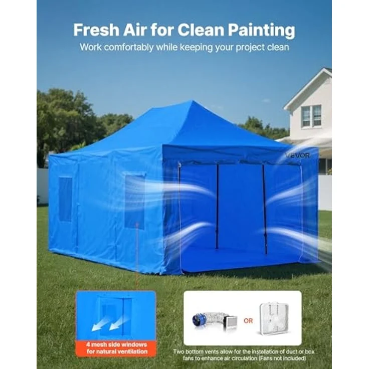 VEVOR tragbares Lackierkabinenzelt (587 x 398 x 178 cm) Sprühfarbenzelt für Sprühmalerei, wasserfeste & Faltbare Farbkabine mit 4 Netz-Seitenfenstern für Autoteile Möbel Motorräder Sprühschutz blau – Bild 3