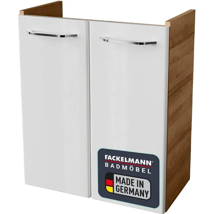 FACKELMANN MILANO Waschbeckenunterschrank Gäste WC 52 cm breit, Weiß/Braun hell
