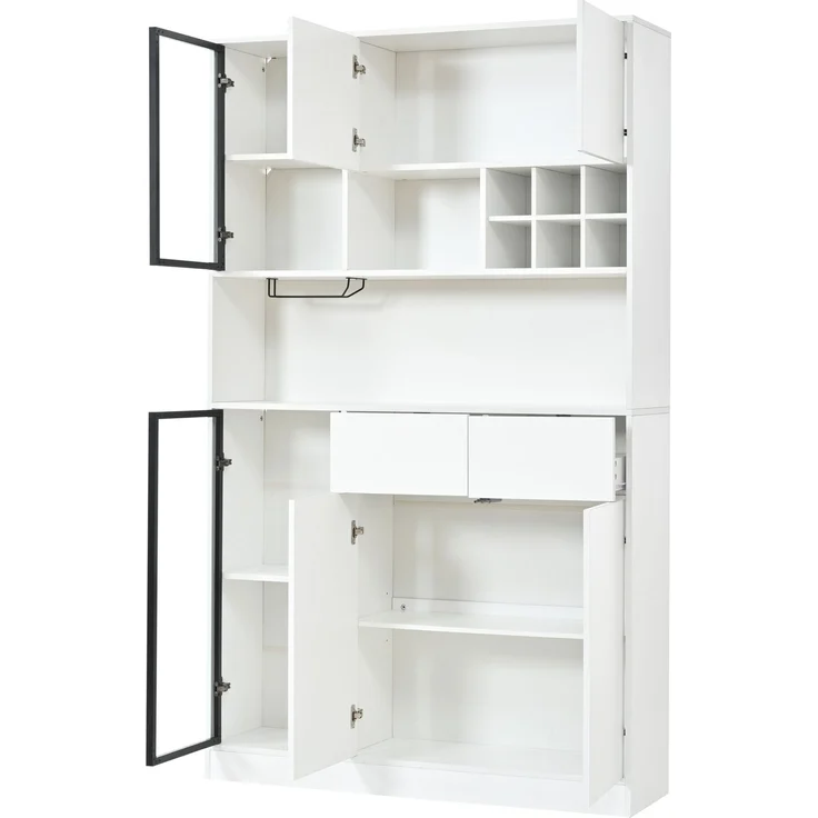 Hochschrank 120 x 33 x 200 cm in Weiß mit LED-Beleuchtung, Glastüren und Schubladen – Bild 7