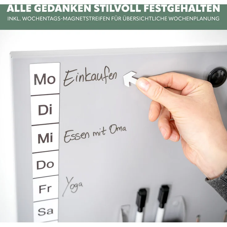Magnettafel aus Metall, beschreibbar, viel Zubehör, hellgrau lackiert – Bild 6