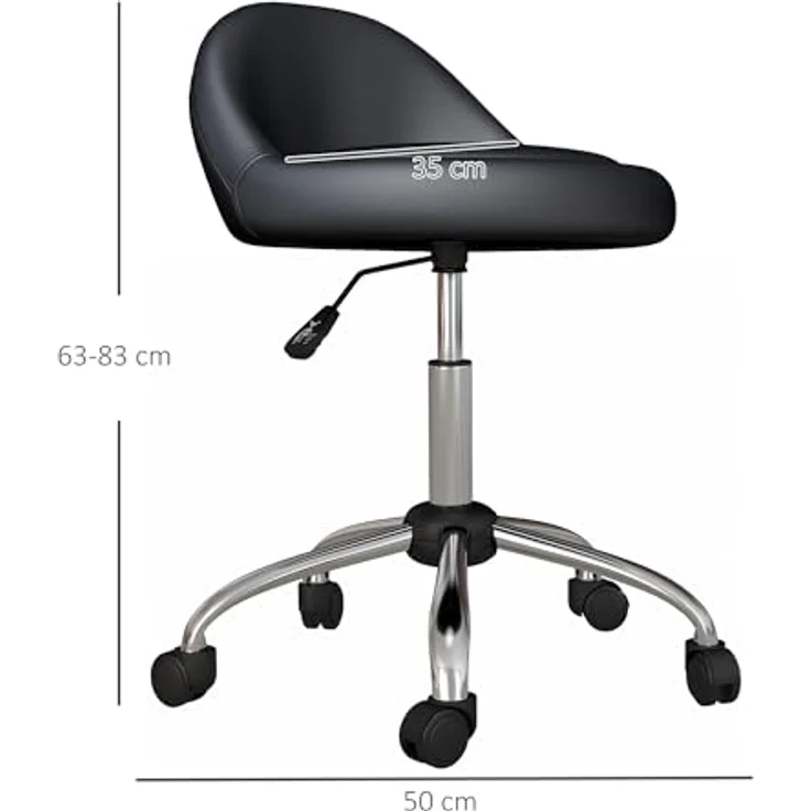 HOMCOM Rollsitz Höhenverstellbarer Arbeitshocker mit Rädern (Salonstuhl, 1 St, Bürohocker), Schwarz Ø50x63-83 cm – Bild 4