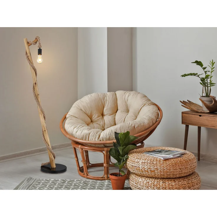 LED Stehleuchte mit Hanfseil und Holzstab, Höhe 150cm – Bild 5