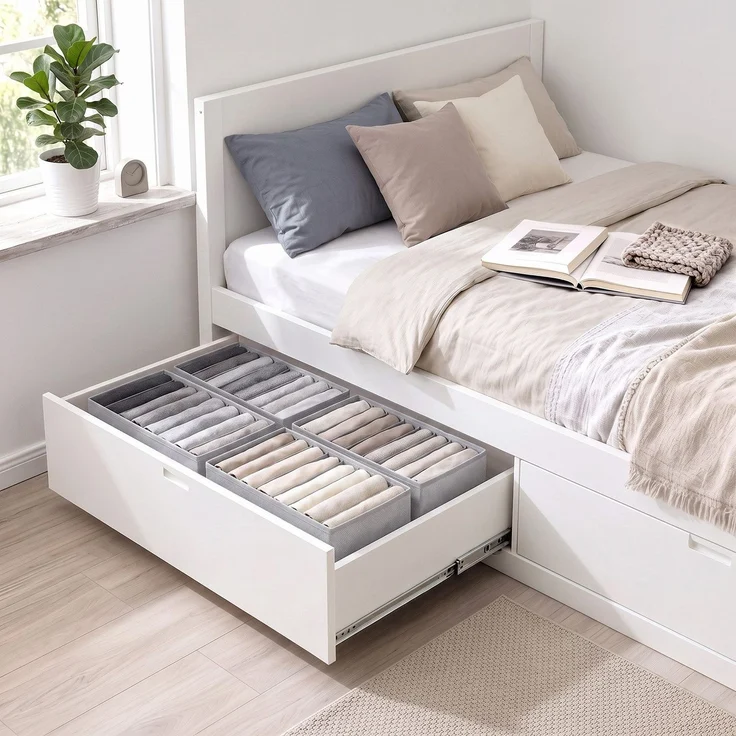 Sekey Aufbewahrungsbox Aufbewahrungsboxen für Schubladen Faltbare Stoffboxen aus Vliesstoff mit Längsfächer 22 x 51 x 11 cm 4 Stück – Bild 8