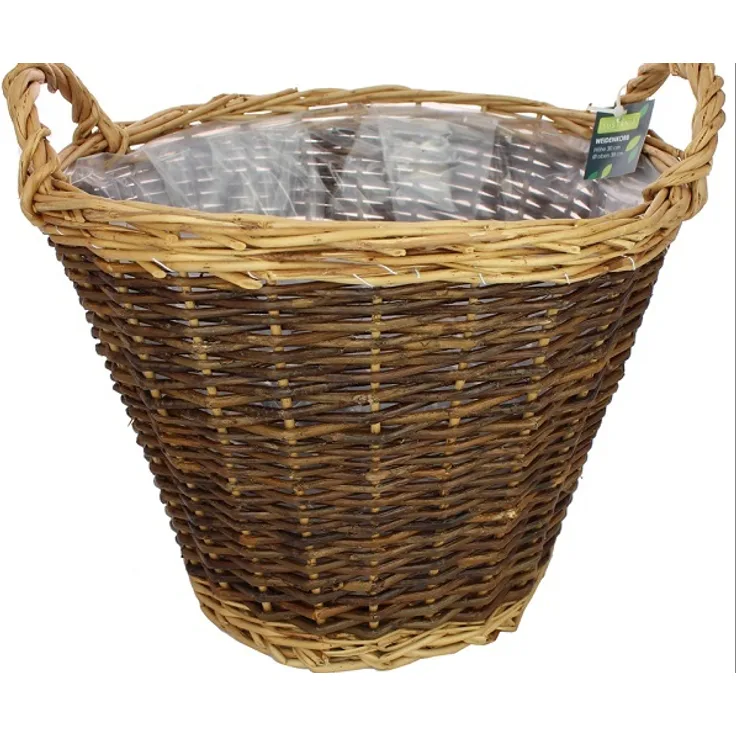 Sustania Stabiler Weidenkorb mit Henkel dunkelbraun/beige H= 30 cm d= 38 cm Plastikeinsatz