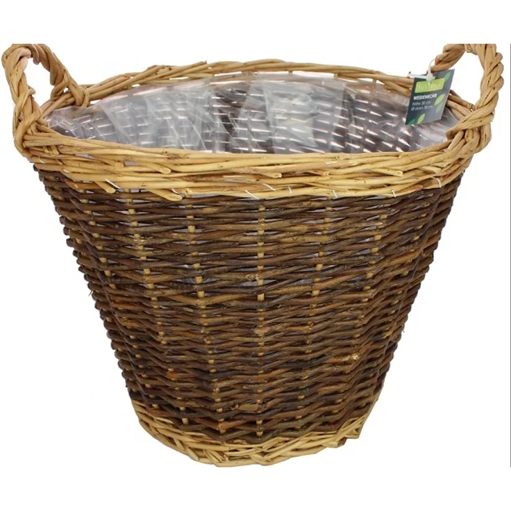 Sustania Stabiler Weidenkorb mit Henkel dunkelbraun/beige H= 30 cm d= 38 cm Plastikeinsatz – Bild 1