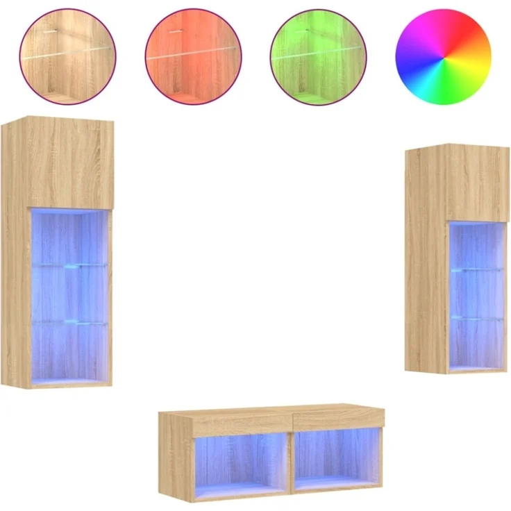 vidaXL 4-tlg. TV-Wohnwand mit LED-Leuchten Sonoma-Eiche 3216578 – Bild 2