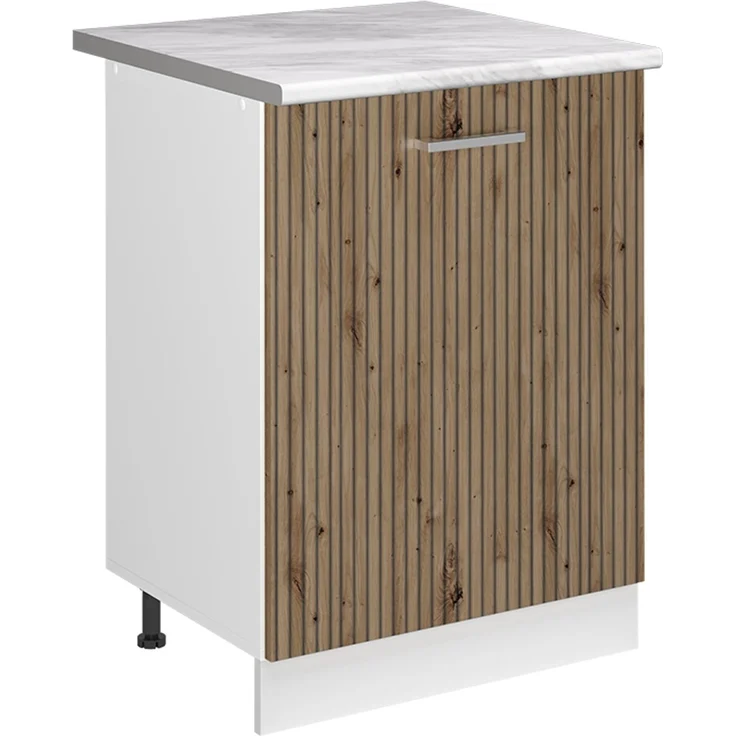 Küchenunterschrank R-Line Artisan-Eiche/Weiß 60 cm mit 1 Tür Arbeitsplatte Marmor Vicco – Bild 1