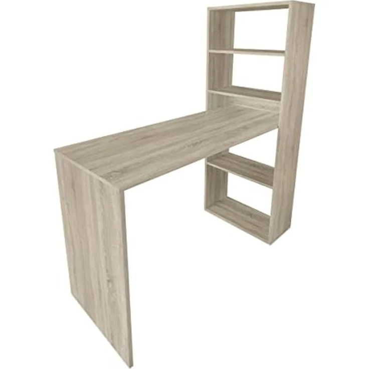DUÉRMETE ONLINE Cambria, Schreibtisch mit Regal, Computertische, Farbe, praktisch und funktional, Holz, 122 x 53,2 x 140 cm – Bild 4