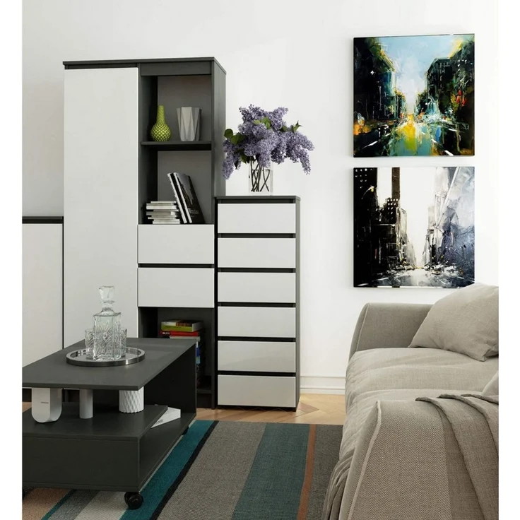Home Collective Kommode 40 cm breit Holz Highboard Sideboard für Flur Schlafzimmer Wohnzimmer (Mehrzweckschrank Schrank schmal Kommode Schlafzimmer mit Schubladen), Kinderzimmer Organizer, 109 cm hoch mit 6 Schubladen Graphit-weiß – Bild 3