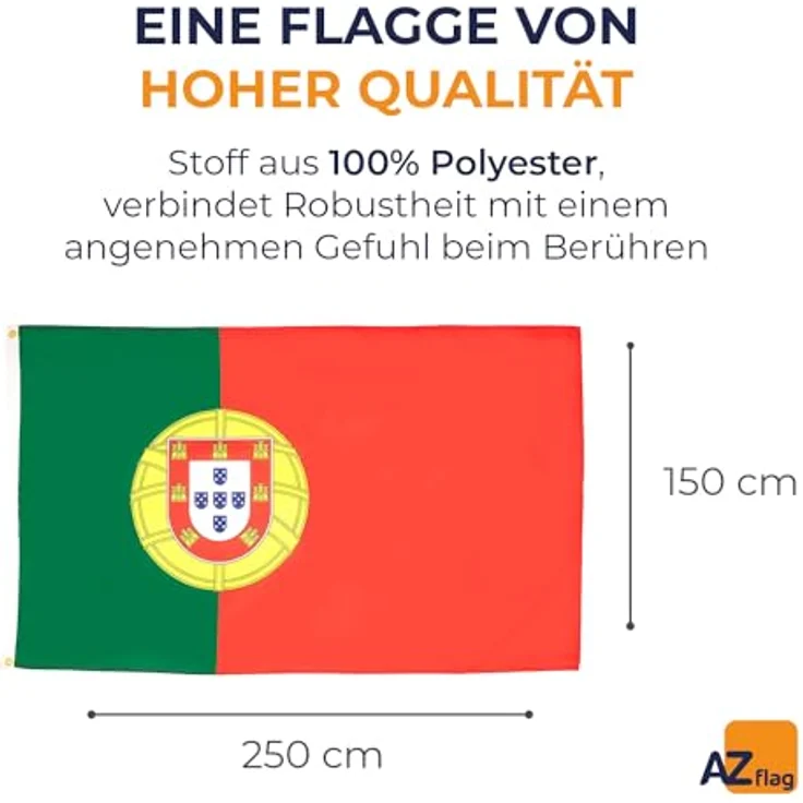 AZ FLAG - Flagge Portugal - 250x150 cm - Portugiesische Große Fahne 100% Polyester mit Messing-Ösen - 300g – Bild 2