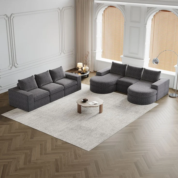 Modulares Sofa H 81.2 x T 322.5 x B 271.5 cm mit Chaiselongue, 2-teilig, Chenille in Grau, flexibel stellbar – Bild 2
