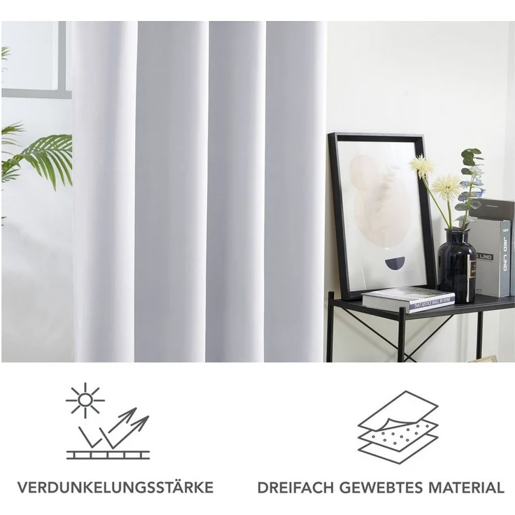 Deconovo Raumteiler Vorhang Blickdicht Ösen Gardinen Wohnzimmer Ösenvorhang Dicke Thermogardine Kälteschutz Warm Hitzeschutz, 160x132 cm(HöhexBreite), Silber Grau, 1 Stück – Bild 3