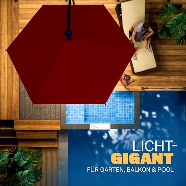 Kingsleeve Sonnenschirm 300 cm LED Beleuchtet UV Schutz 80+ Schutzhülle Kurbel Ampelschirm Rot – Bild 9