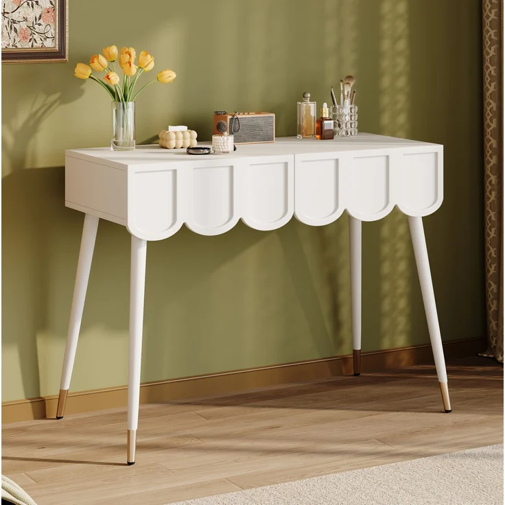 Schminktisch 100x40x76 cm mit 2 Schubladen, weiß – auch als Schreibtisch nutzbar – Bild 1