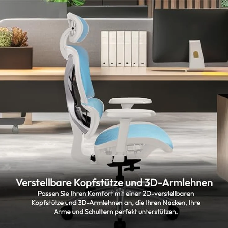 ThunderX3 XTC Ergonomischer Bürostuhl, Mesh-Bezug, höhenverstellbare 3D-Armlehnen, schwarz/blau, bis 125 kg belastbar – Bild 5