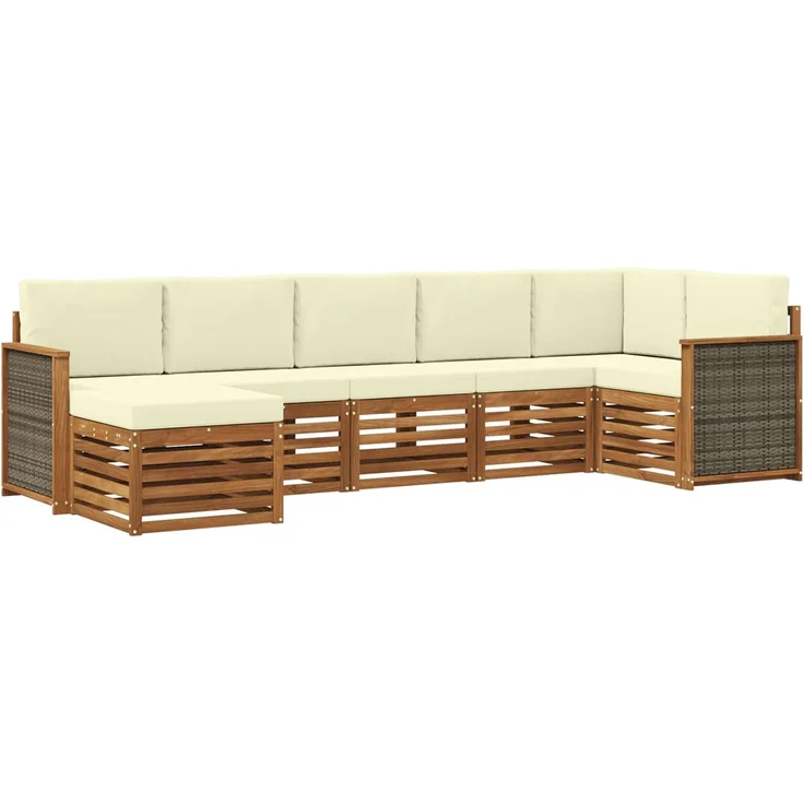 vidaXL Outdoor-Sofagarnitur 7 stk. 6-Sitzer Natur und Creme 3384616 – Bild 2