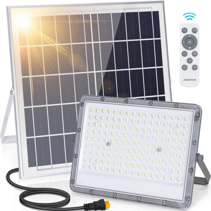 Aigostar Flutlichtstrahler 200W Solar Strahler Außen, Superhelles LED Flutlichter, 6500K, IP65, LED fest integriert – Bild 1