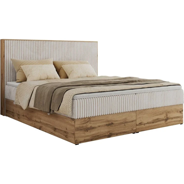 MKS MÖBEL Boxbett WOOD CLASSIC (Boxspringbett, Packung, Set, Topper T25/Visco, hohe Kopfteil, Multipocket-Matratze), Doppelbett, Stauraum, Möbelplattenelementen – Bild 2