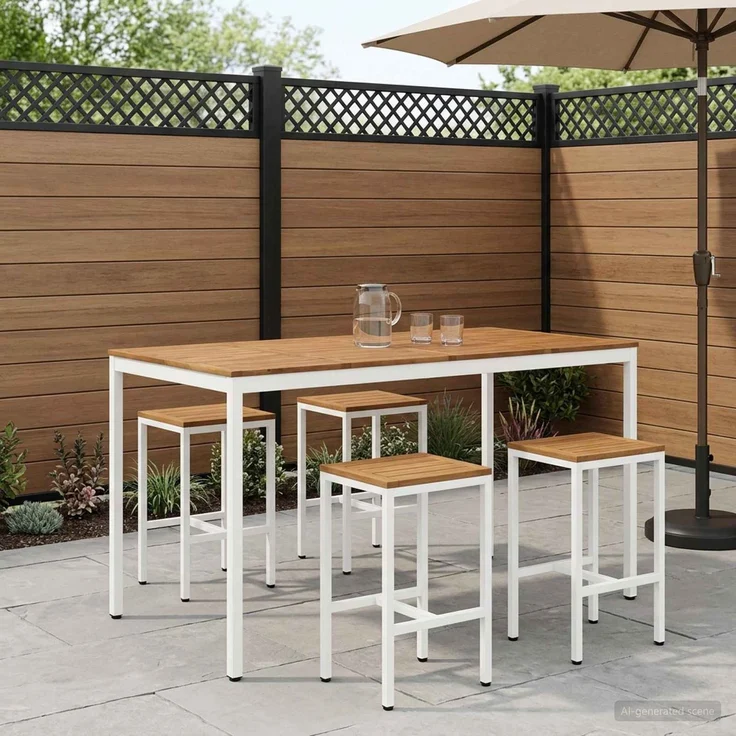 vidaXL Gartenbar-Tisch NAARDEN Natur und Weiß 196 x 100,5 x 105 cm 3394423 – Bild 1