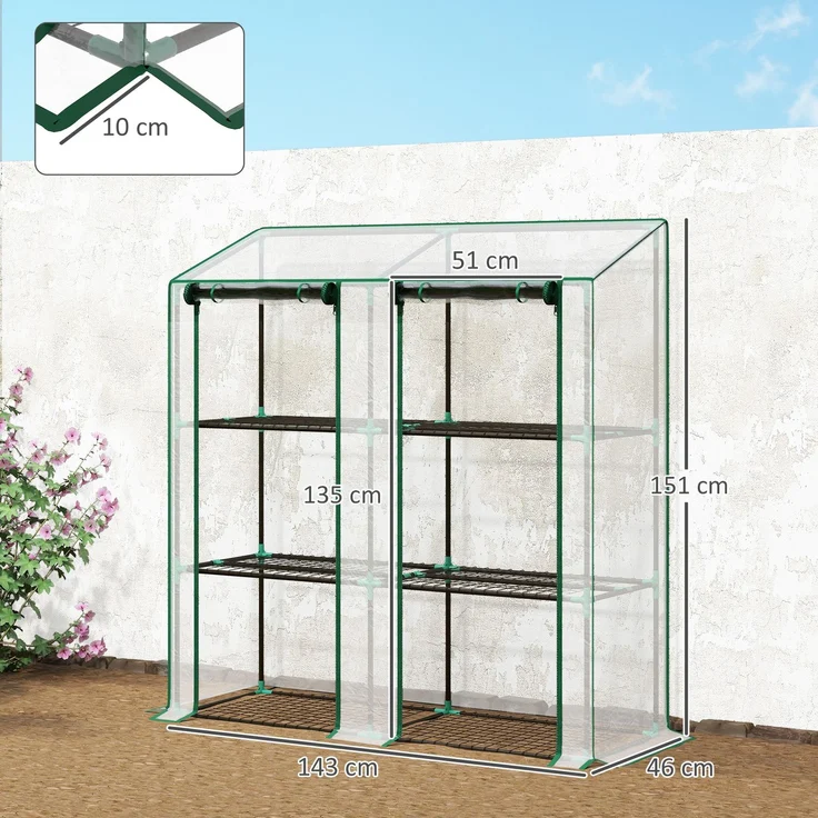 Outsunny Gewächshaus, Stahl, Kunststoff, Transparent, 143L x 46B x 151H cm – Bild 3