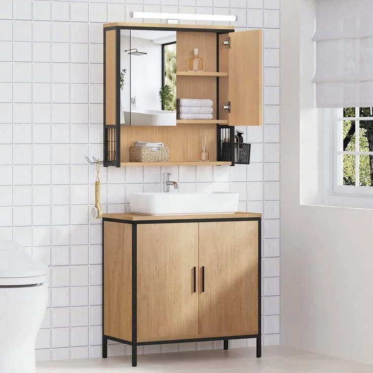 EUGAD Spiegelschrank (1-St) mit Beleuchtung hängend aus MDF Metall – Bild 3