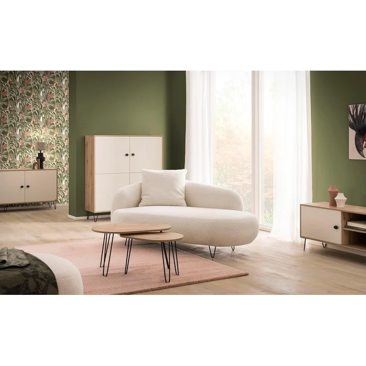 LOOKS by Wolfgang Joop Lowboard Organic, Eiche Landhaus Dekor/Cremebeige, 160 x 39 x 53,2 cm – Bild 5